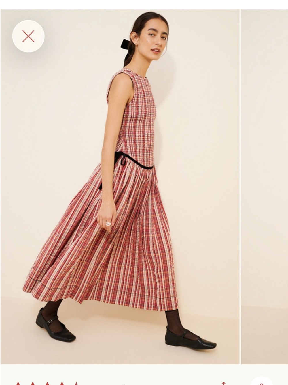 Free People Nightingale Plaid Cotton Midi Dress – Red Motif Medium